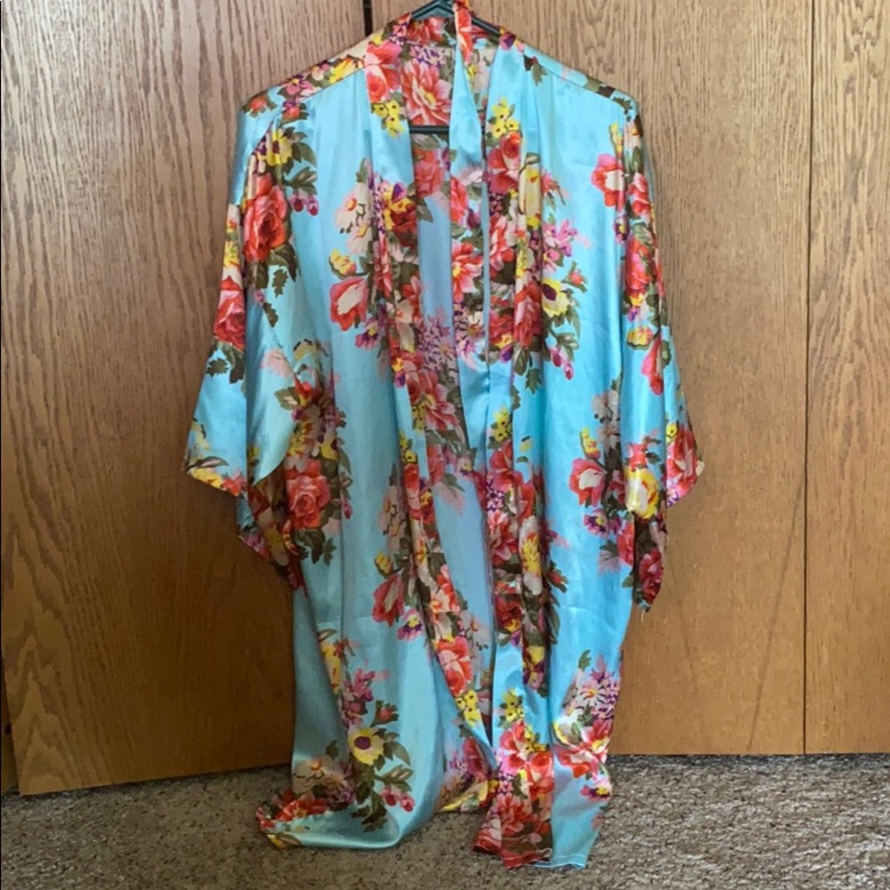 satin floral robe